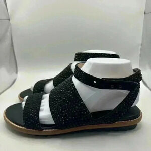 Zara Woman Black Jeweled Embellished Beaded  Ankle Wrap Flat Sandals Size 8 NWOB